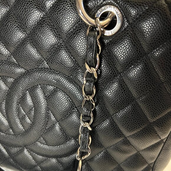 CHANEL GST Quilted Caviar Leather Tote Black Chain Silver HW Italy Auth - Picture 4 of 14